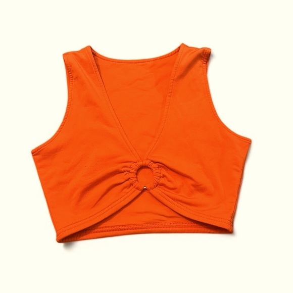 Women’s Orange Ring Gathered Crop Top V-Neck Sleeveless Small - Picture 2 of 9